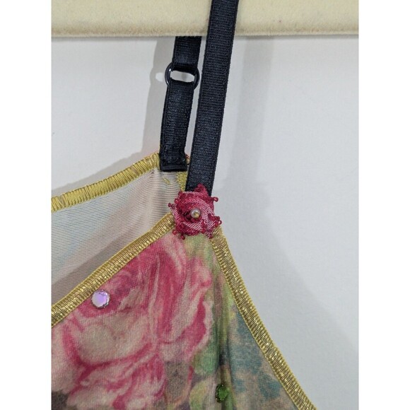 Michal Negrin Floral Cami Top Embellished Jewels Baroque Boho Chic Y2K Rare Sz M - Picture 3 of 15